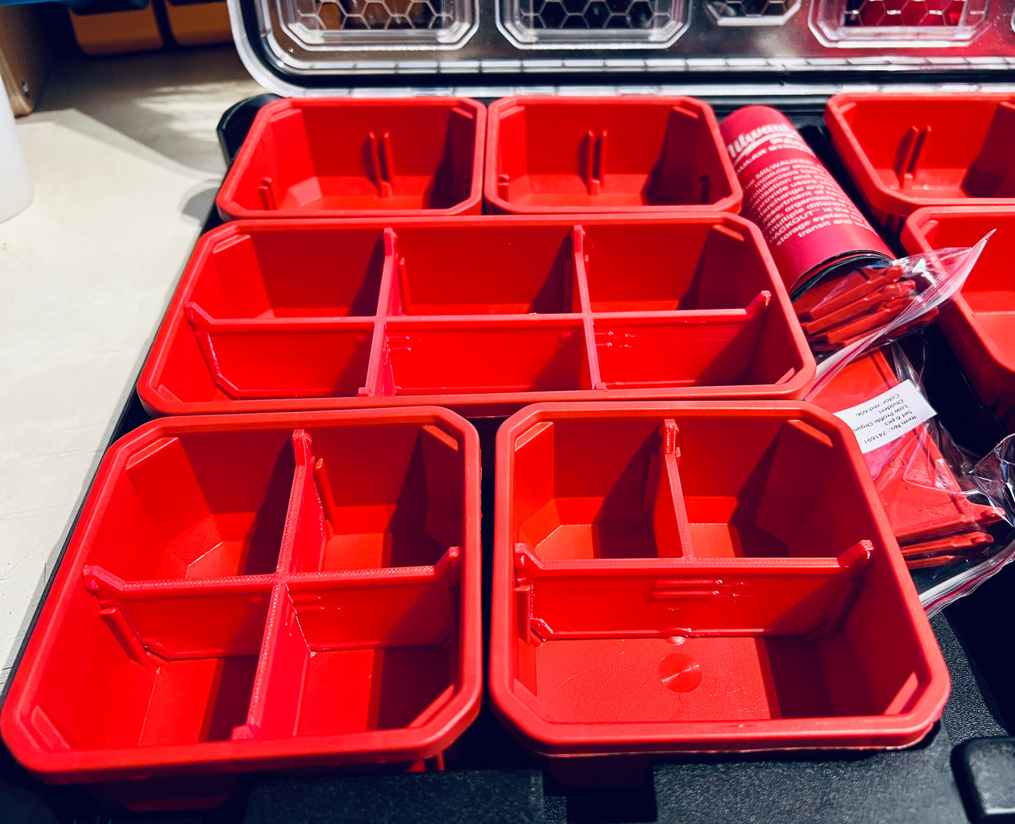 3-vak verdeling voor Milwaukee PackOut Slim Organizer bins, set van 4 stuks